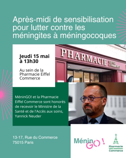 Monsieur le ministre de la Santé et de l'Accès aux soins, @yannickneuder, nous fait l'honneur de sa présence lors de l'après-midi de sensibilisation pour lutter contre les méningites à méningocoques le jeudi 15 mai à partir de 13h00 au sein de la @pharmaeiffelcommerce (Paris 15e).

L'occasion de rappeler la priorité du Ministère de la Santé : sauver des vies et mieux armer notre jeunesse face à la #méningite. Agissons : informons, vaccinons, protégeons ! 
 
Venez participer à cet après-midi de sensibilisation : https://calendly.com/pharmacieeiffelcommerce [ LIEN ÉGALEMENT SUR NOTRE BIO]

#AgirViteFaceAuxMéningites #MeninGO #Meningitis #arsauvergnerhonealpes #auvergnerhonealpes #fyp #prévention #vaccination #vaccin #méningocoques #fyp